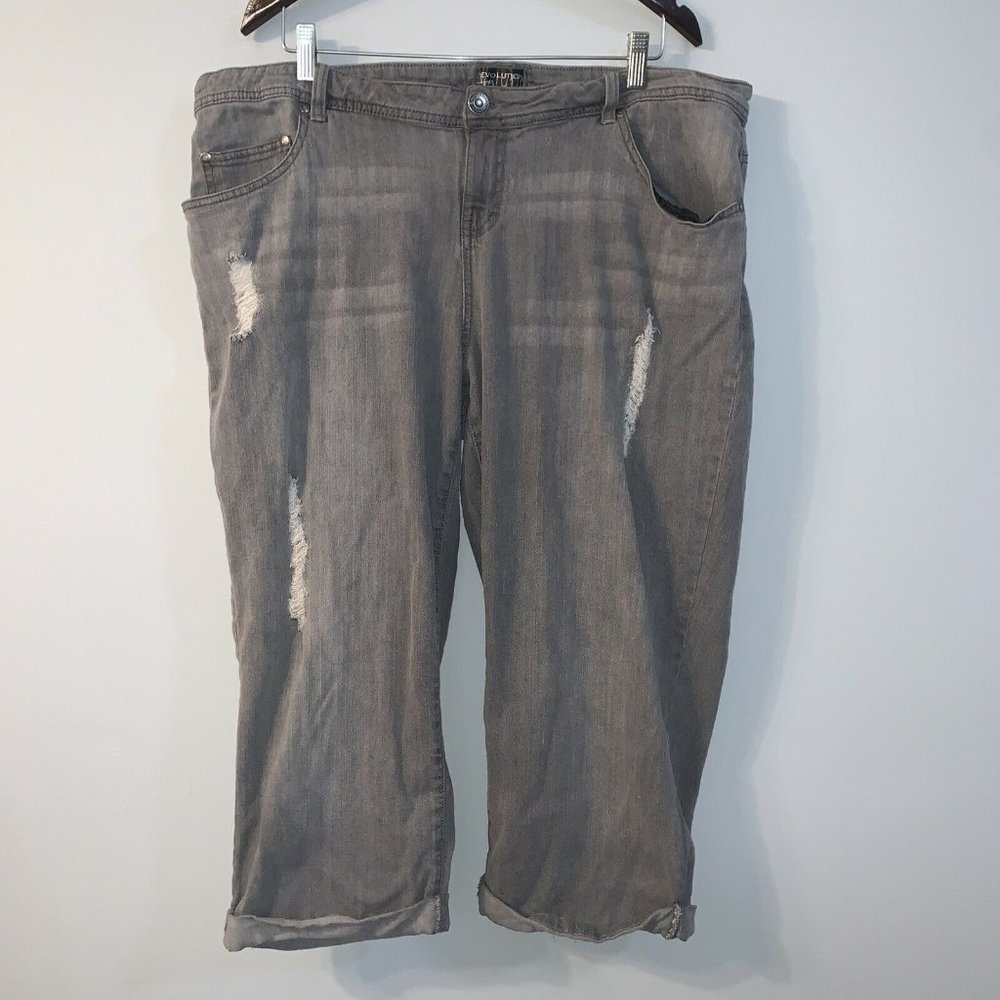 Distressed Evolution Baggy Hip Hop Woman Gray Denim Jeans Half Length 18W